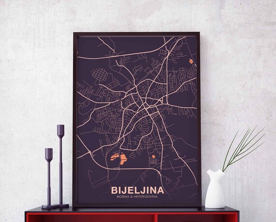 Bijeljina Bosnia Herzegovina Map Poster Color Hometown City Print Modern Home Decor Office Decoration Wall Art Dorm Bedroom Gift