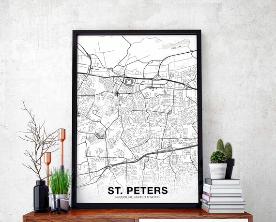 St Peters Missouri Mo Us Map Poster Black White Hometown City Print Modern Home Decor Office Decoration Wall Art Dorm Bedroom Gift