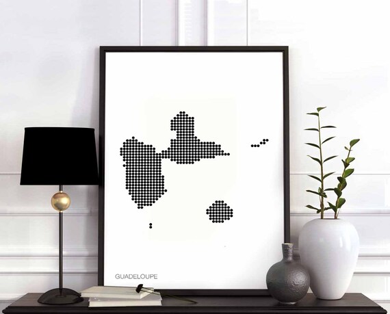 Guadeloupe Minimal Dots Retro Map Poster Black White Wall Decor Design Modern Swiss Scandinavian Nordic Housewarming Travel