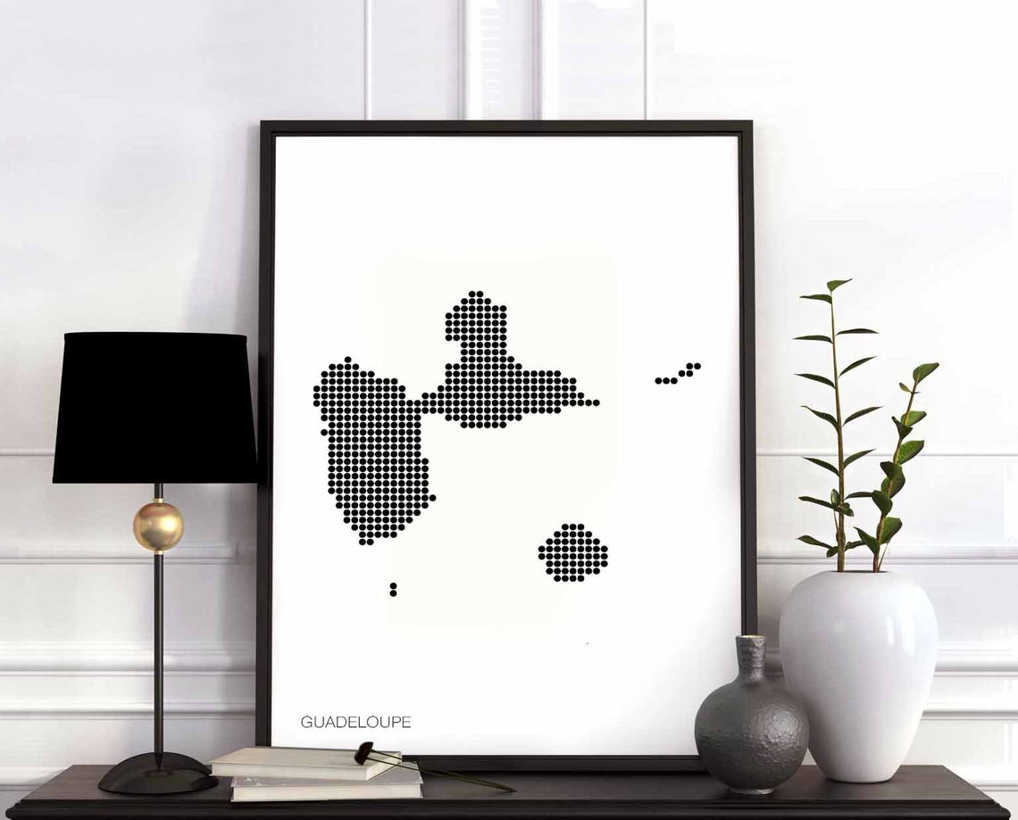 Guadeloupe Dotted Map Black And White Minimalist Island Poster