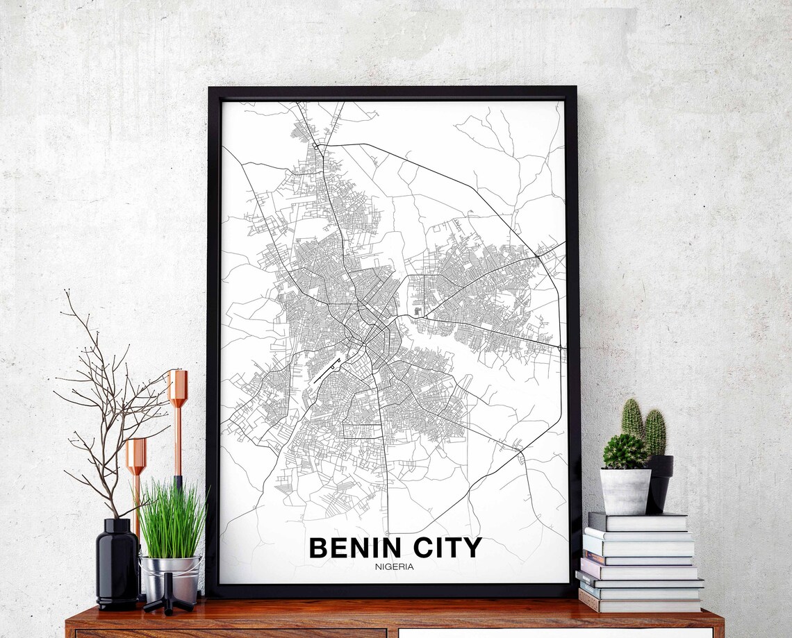 Benin City Nigeria City Street Map Minimalist Black and White Poster