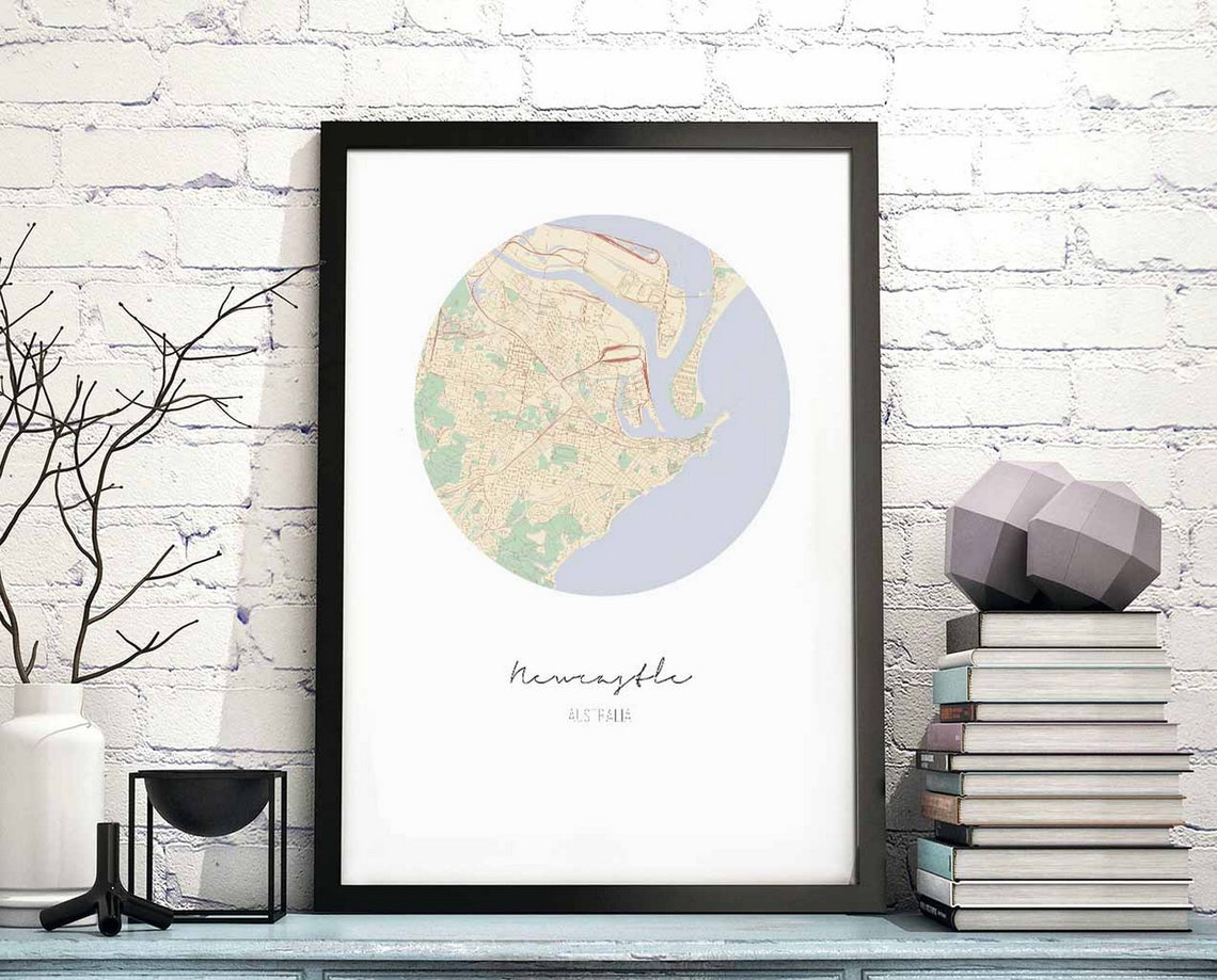 Newcastle Australia Minimalist Circle City Map Modern Wall Art
