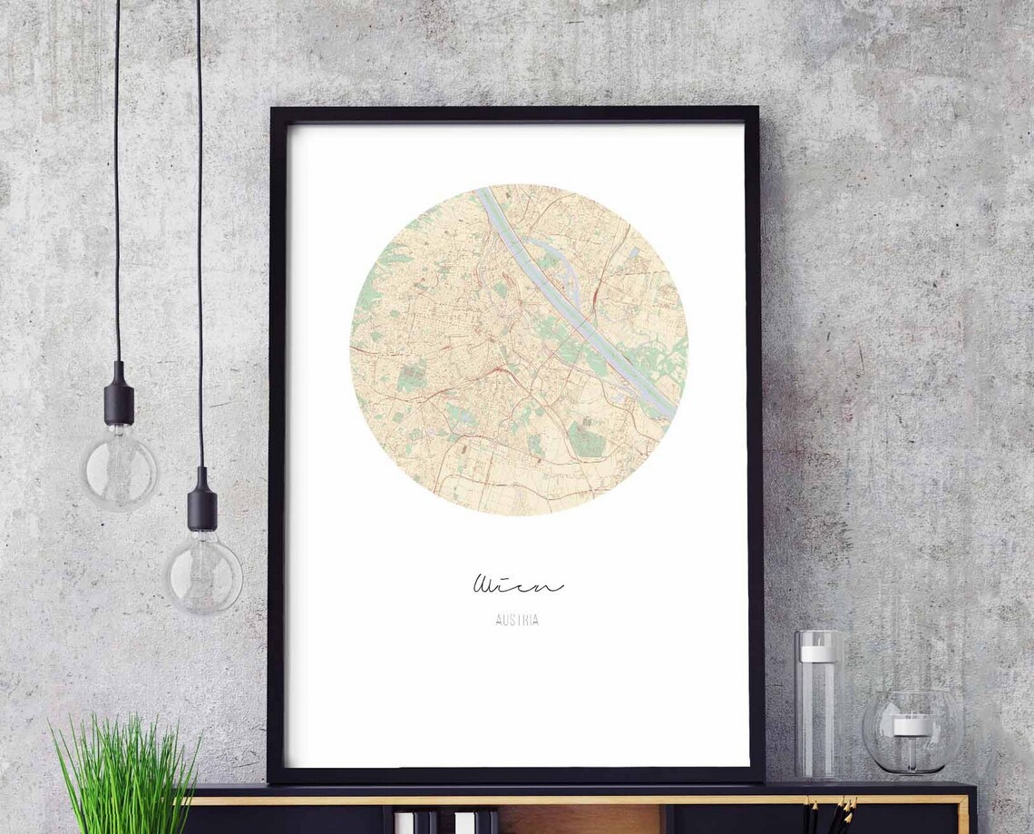 Wien Austria Map Poster, Vintage Retro Travel Art