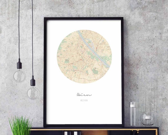 Wien Austria Map Poster, Vintage Retro Travel Art