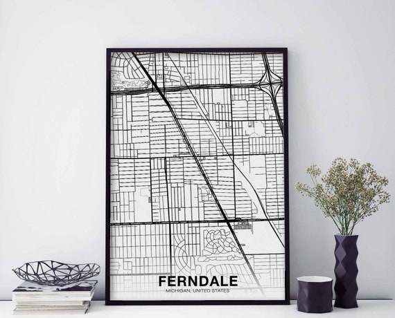 Ferndale Michigan Map Poster, Modern Home Decor