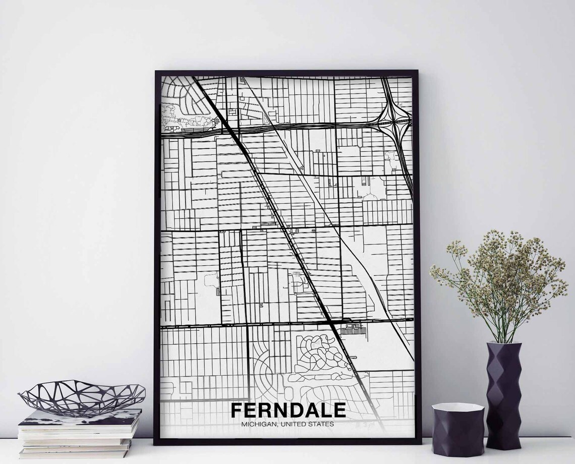 Ferndale Michigan Map Poster, Modern Home Decor