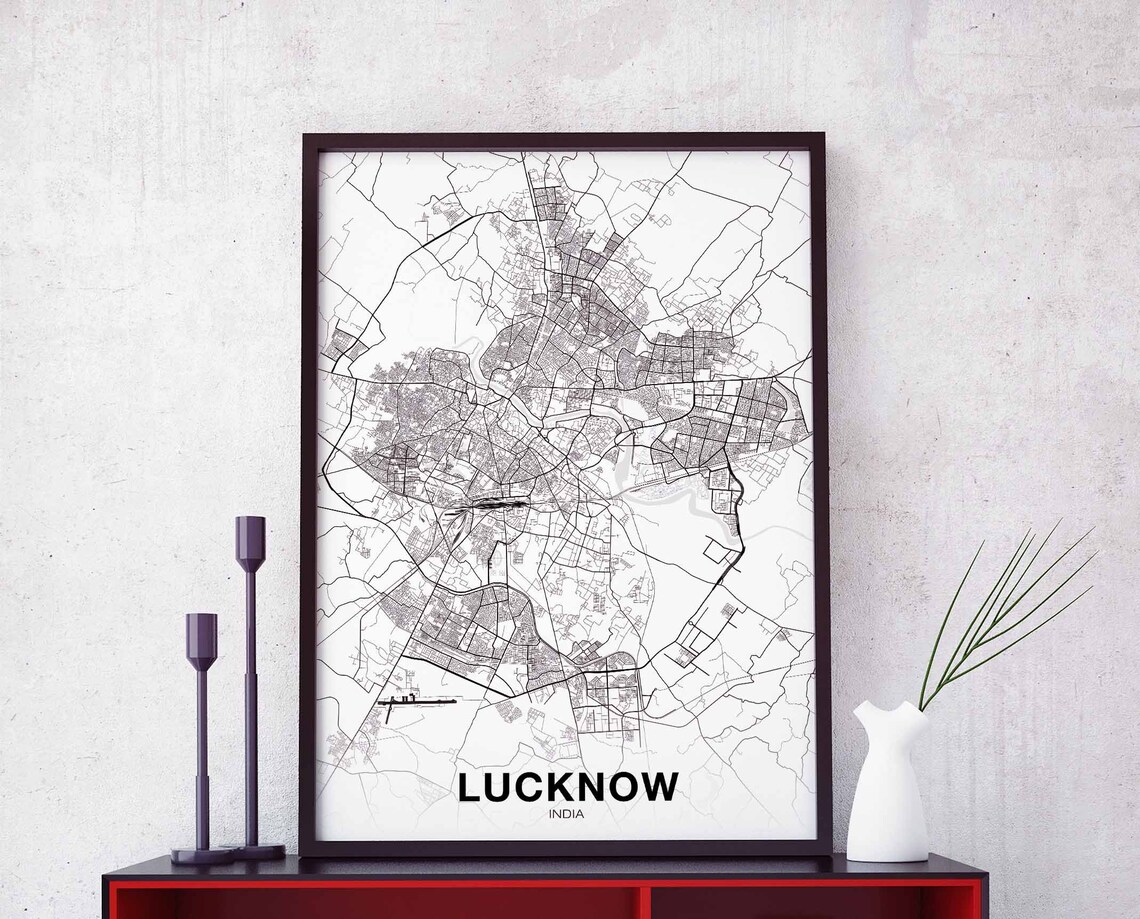 Lucknow India Map Poster, Modern Home Decor Print