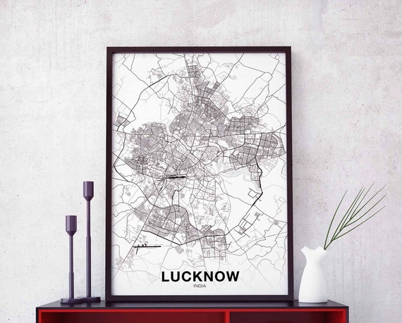 Lucknow India Map Poster, Modern Home Decor Print