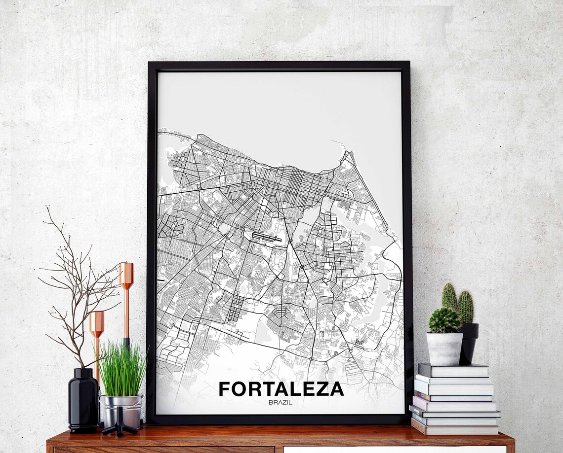 Fortaleza Brazil Map Poster, Modern Home Decor