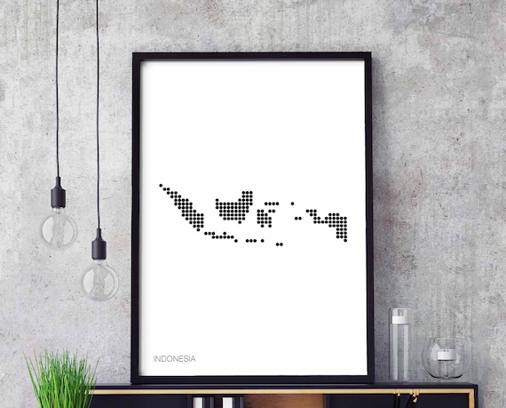 Indonesia Minimal Dots Retro Map Poster Black White Wall Decor Design Modern Swiss Scandinavian Nordic Housewarming Travel