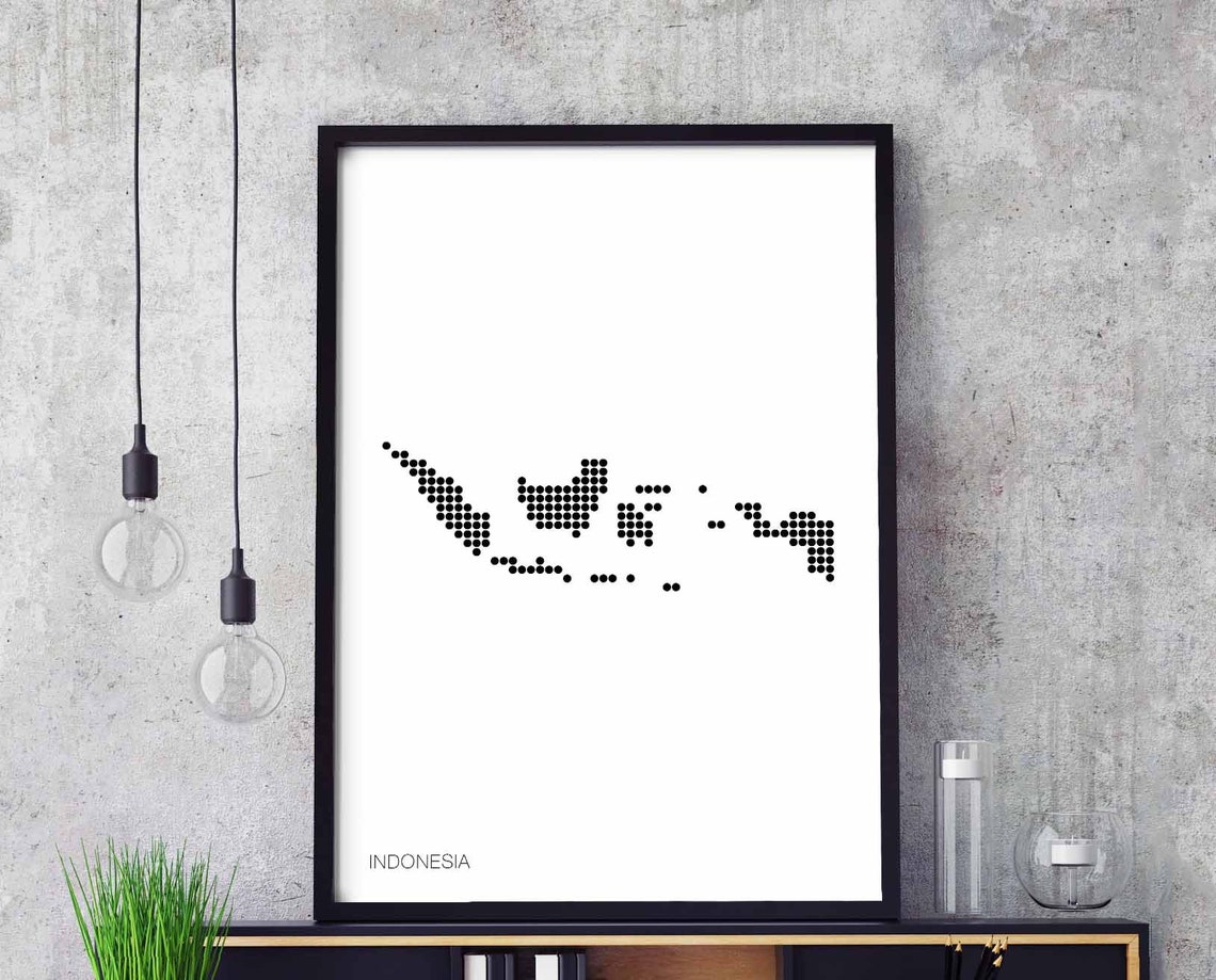 Indonesia Archipelago Dotted Map Retro Minimalist Black White Poster