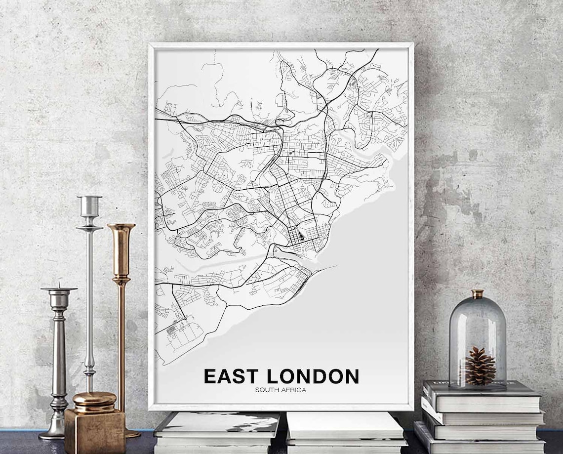 East London South Africa Map Poster, Modern Home Decor