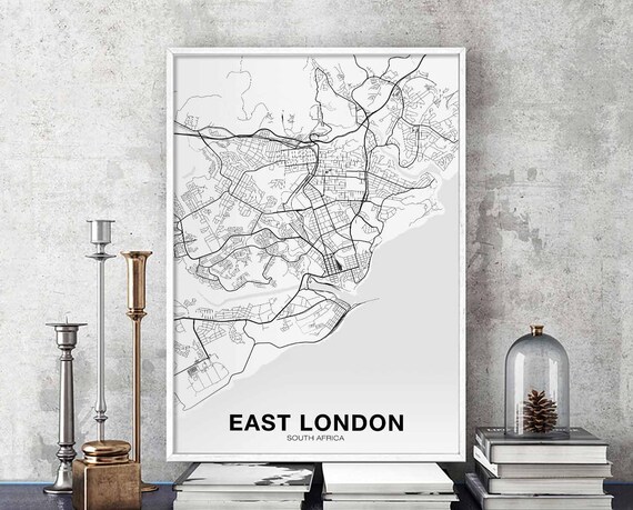 East London South Africa Map Poster, Modern Home Decor