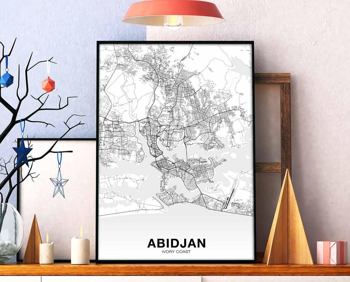 Abidjan Ivory Coast Black White Minimalist City Map Art Poster