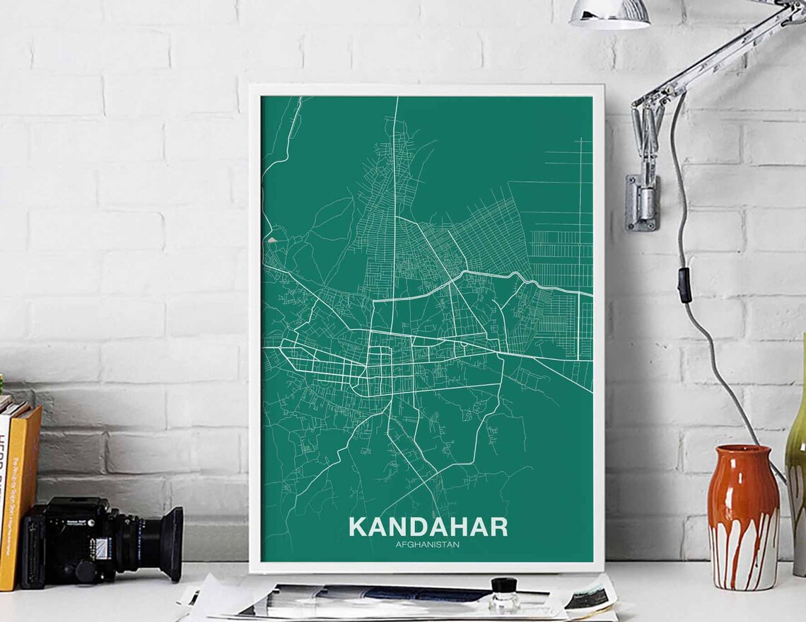 Kandahar Afghanistan Green City Street Map Modern Travel Wall Poster