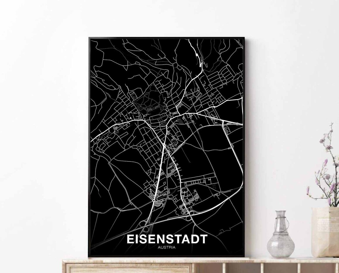 Eisenstadt Austria Black Minimalist City Street Map Hometown Gift Poster