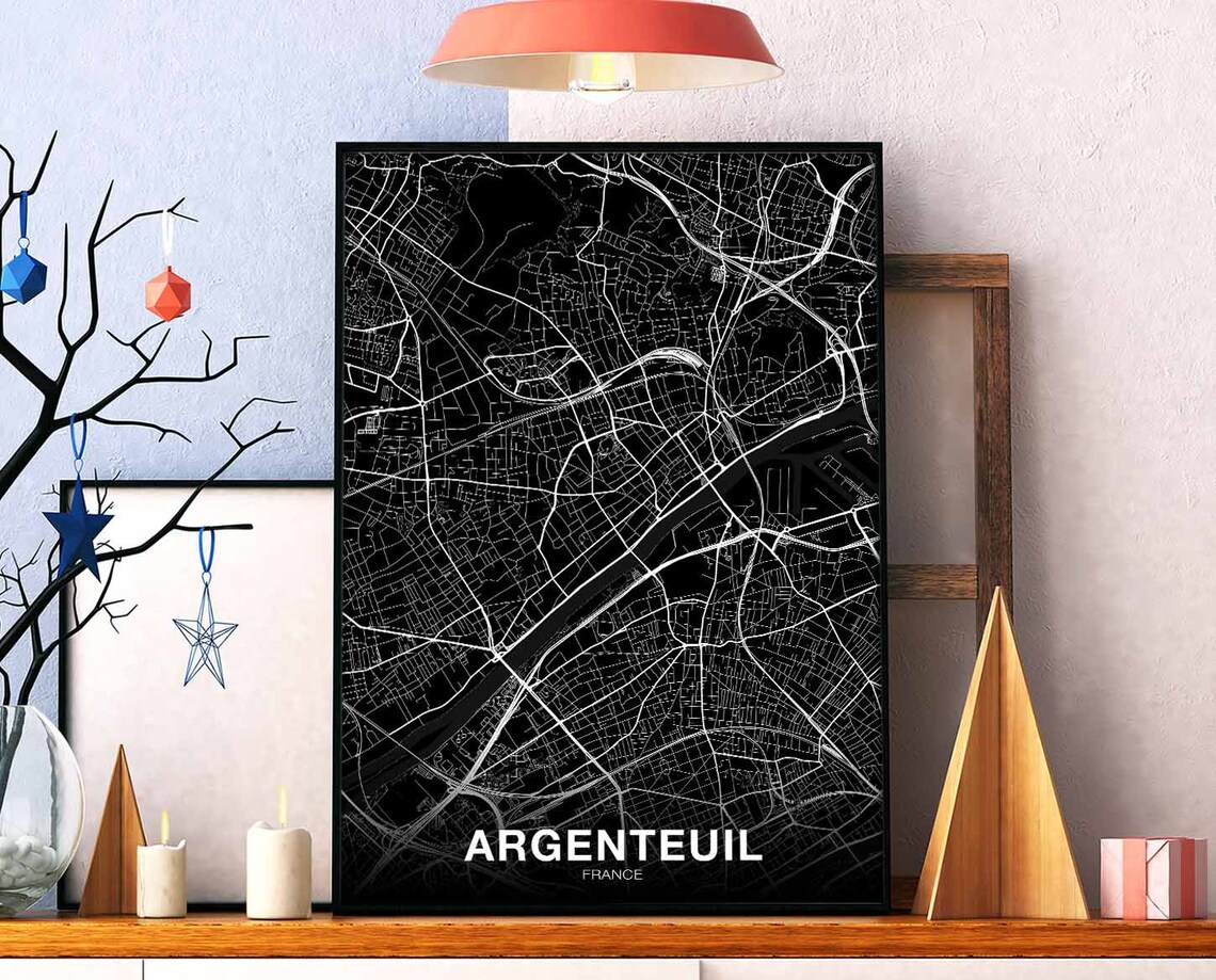 Argenteuil France City Street Map Black and White Minimalist Poster
