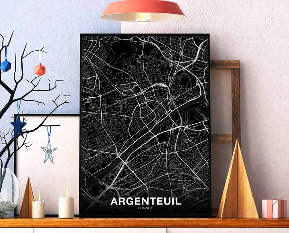 Argenteuil France Map Poster Black White Hometown City Print Modern Home Decor Office Decoration Wall Art Dorm Bedroom Gift