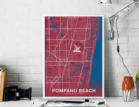 Pompano Beach Florida Fl Usa Poster Color Hometown City Print Modern Home Decor Office Decoration Wall Art Dorm Bedroom Gift