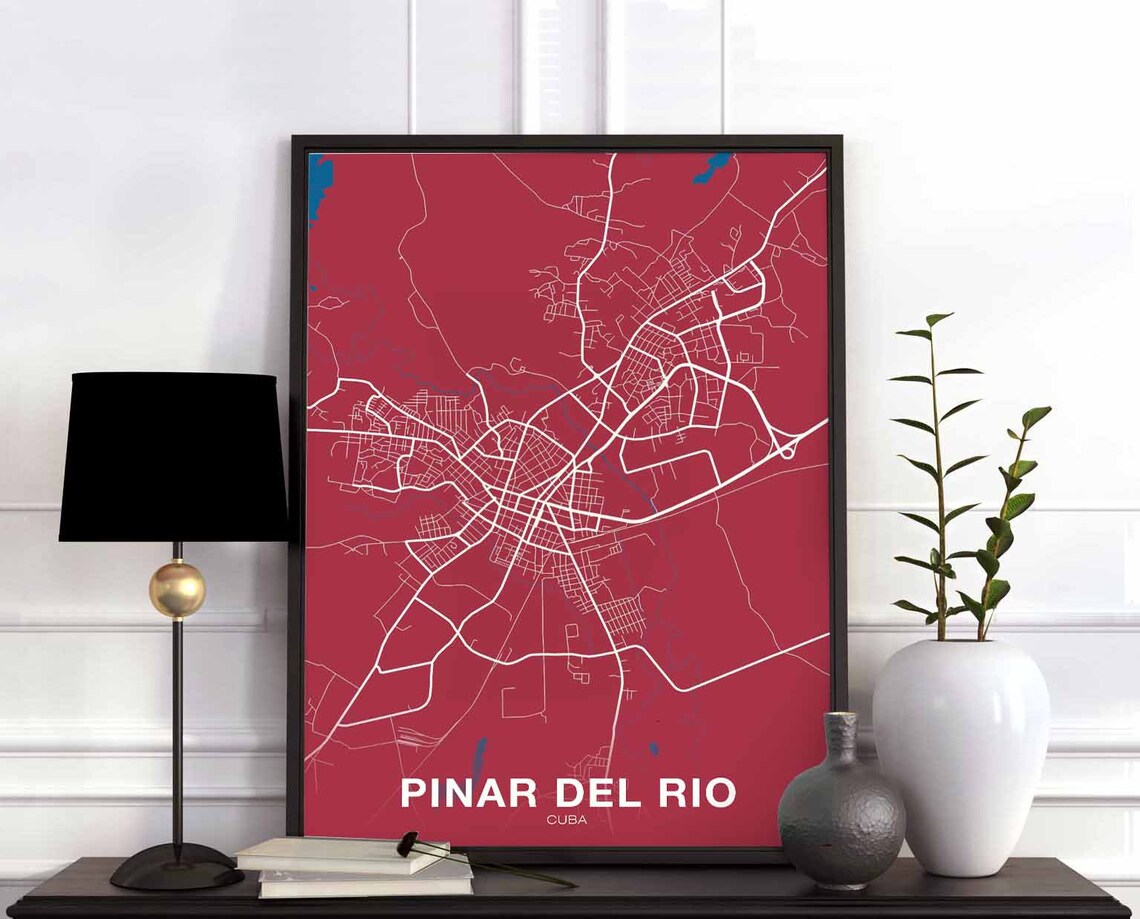 Pinar del Rio Cuba City Map Poster Bold Red Modern Street Art