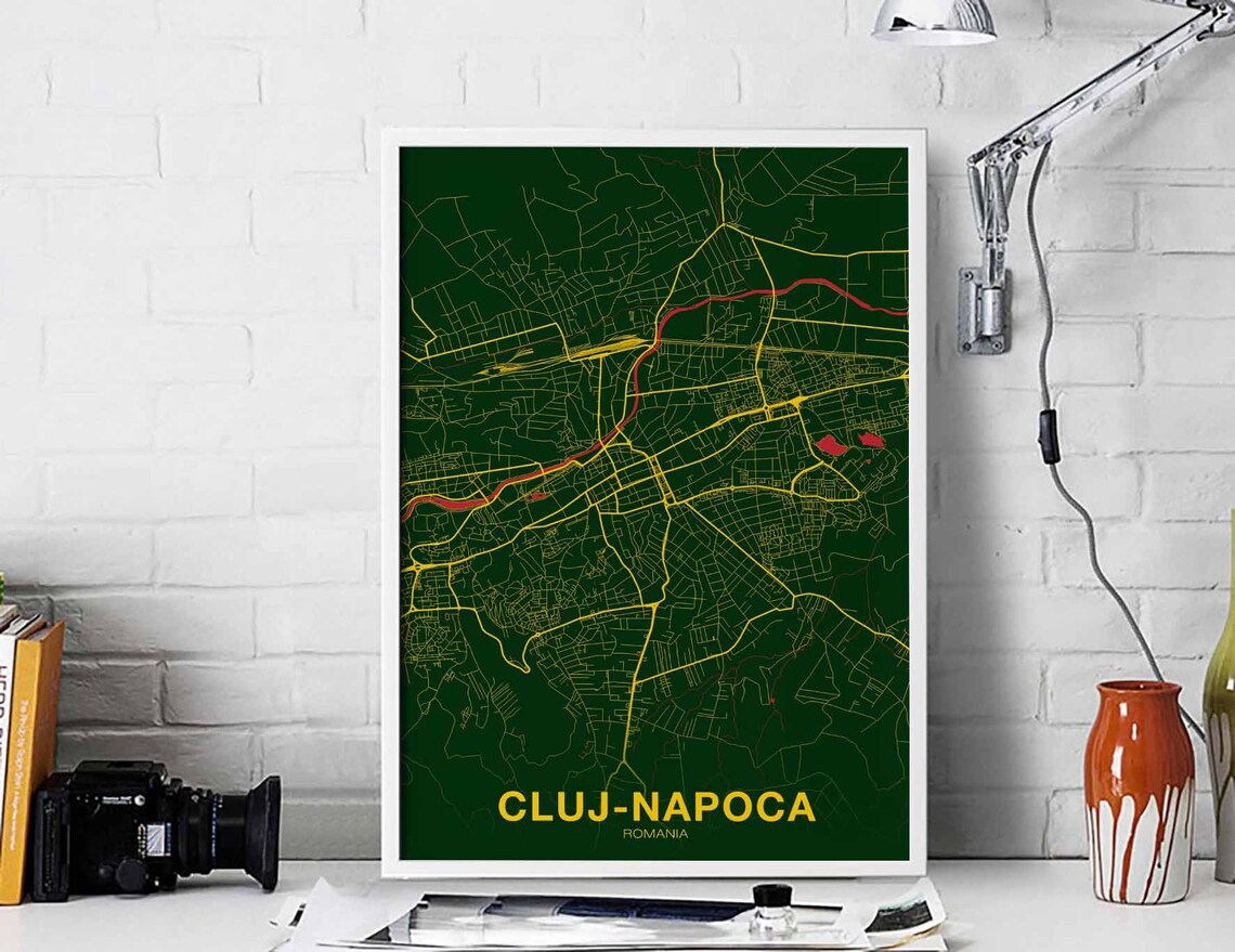 Clujnapoca Romania Map Poster, Modern Home Decor