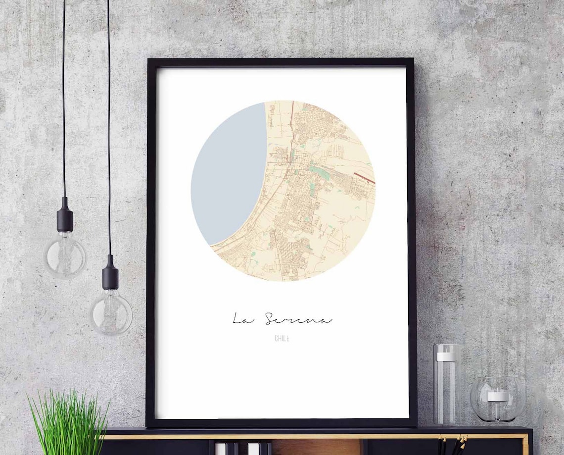 La Serena Chile Minimalist Round City Street Map Modern Hometown Art Poster