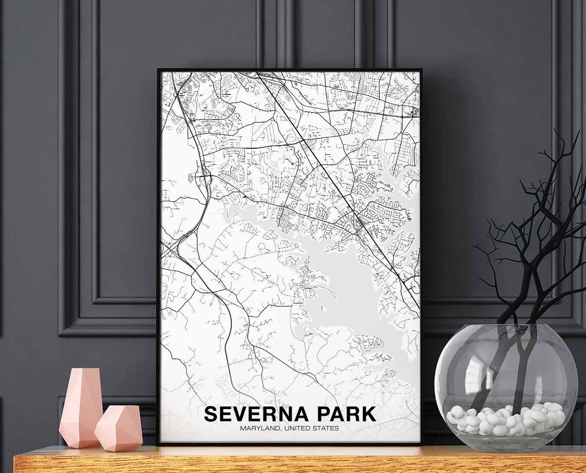 Severna Park Maryland Map Poster, Modern Home Decor