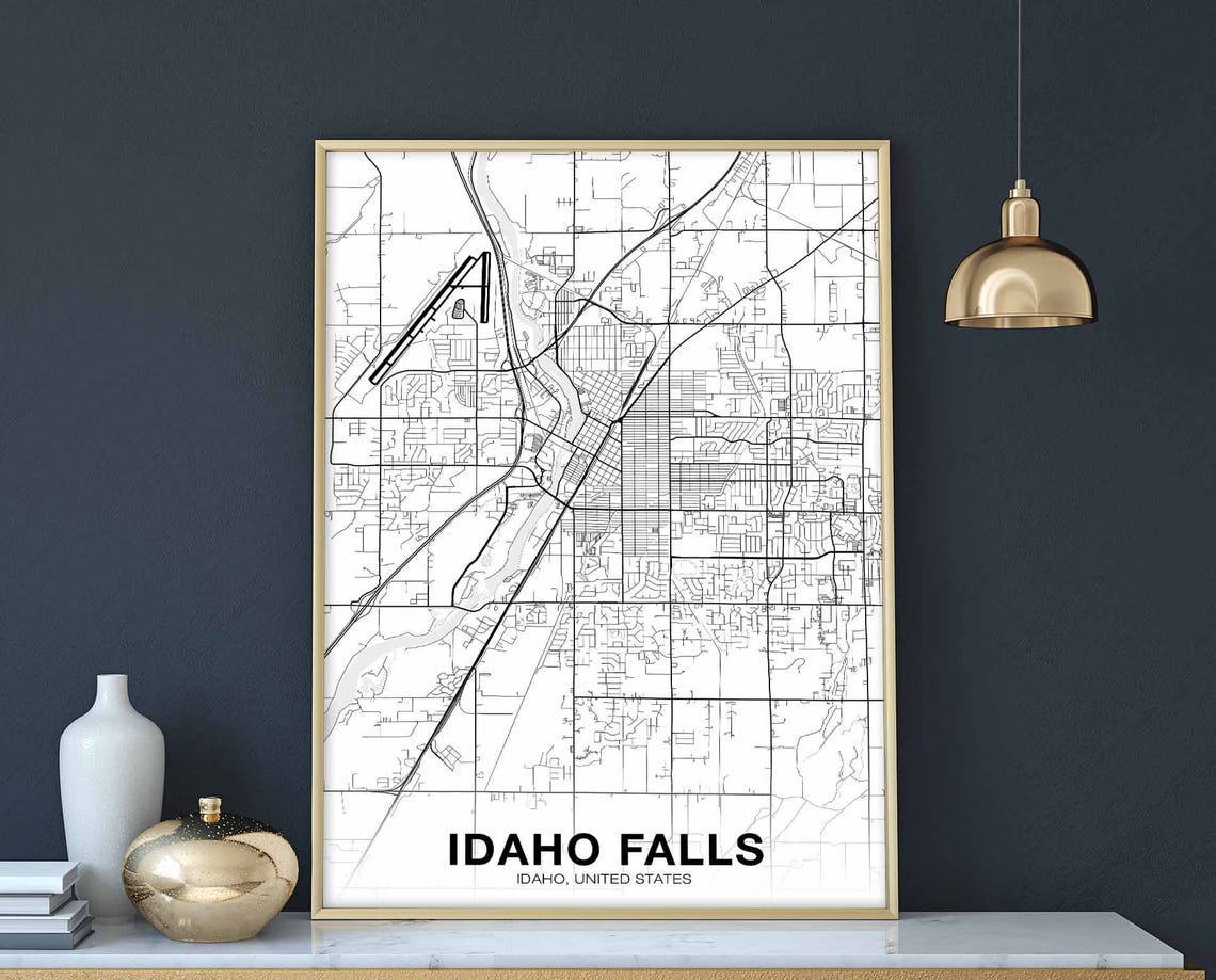 Idaho Falls Idaho City Map Minimal Black White Street Poster