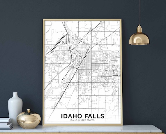 Idaho Falls Id Usa Map Poster Black White Hometown City Print Modern Home Decor Office Decoration Wall Art Dorm Bedroom Gift