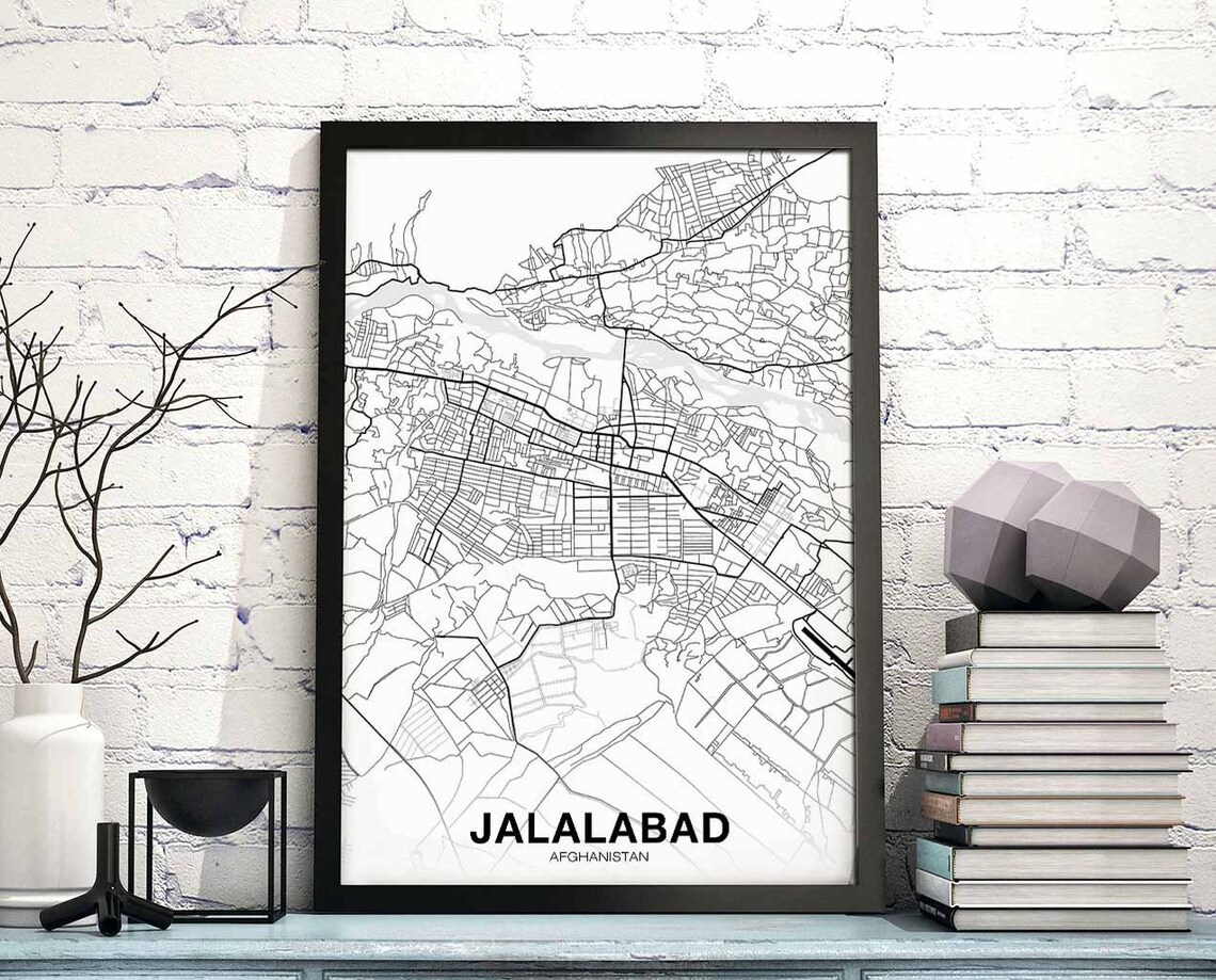 Jalalabad Afghanistan Minimalist White City Street Map Wall Poster