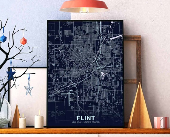 Flint Michigan Mi Usa Poster Color Hometown City Print Modern Home Decor Office Decoration Wall Art Dorm Bedroom Gift