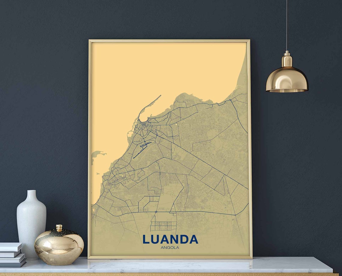 Luanda Angola Sand Colored City Map Minimalist Modern Wall Art