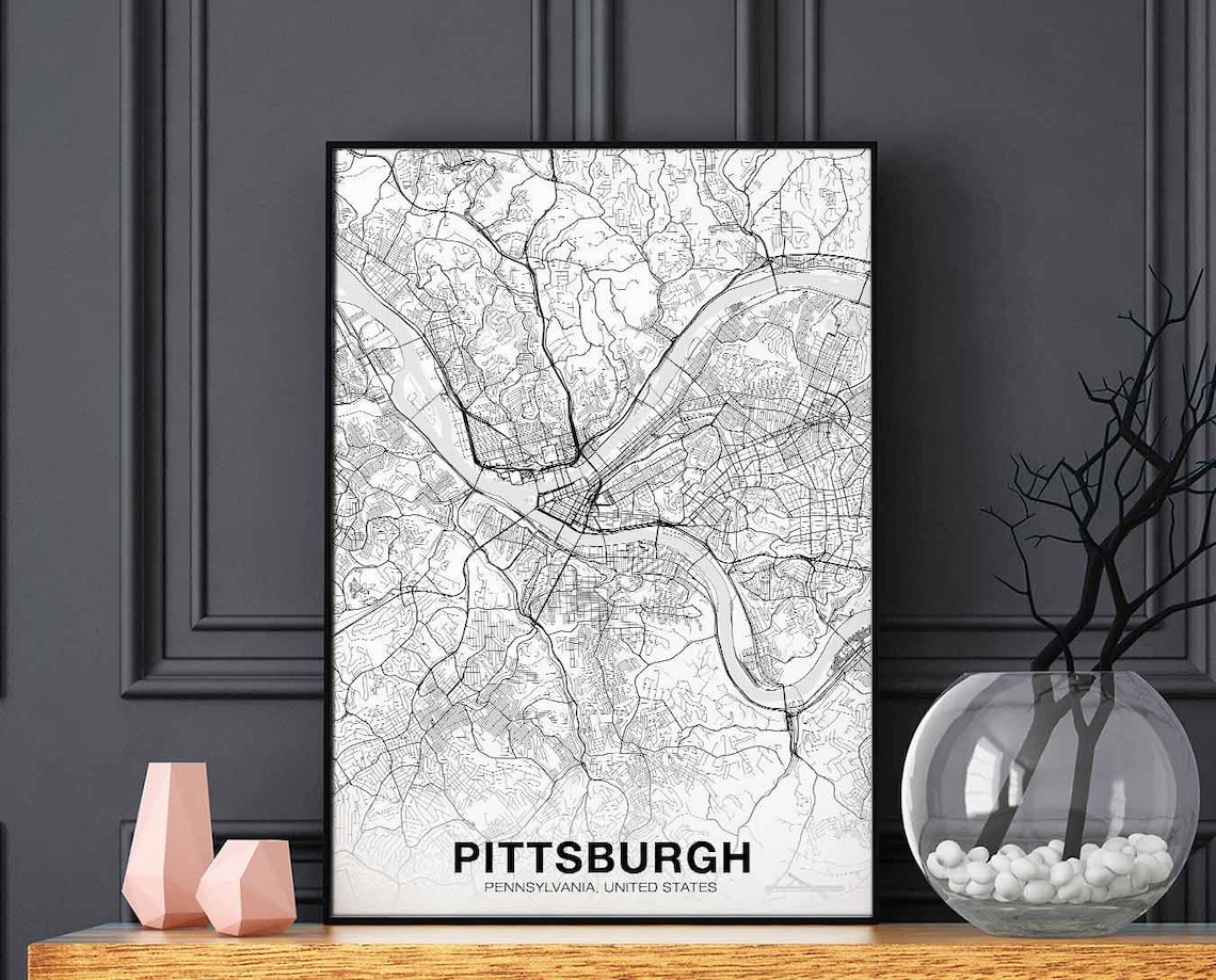 Pittsburgh Pennsylvania Map Poster, Modern Wall Art Print