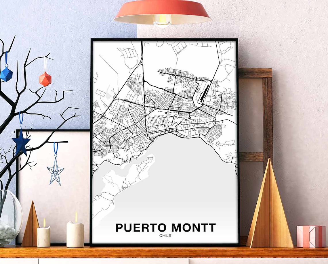 Puerto Montt Chile Map Poster, Modern Home Decor