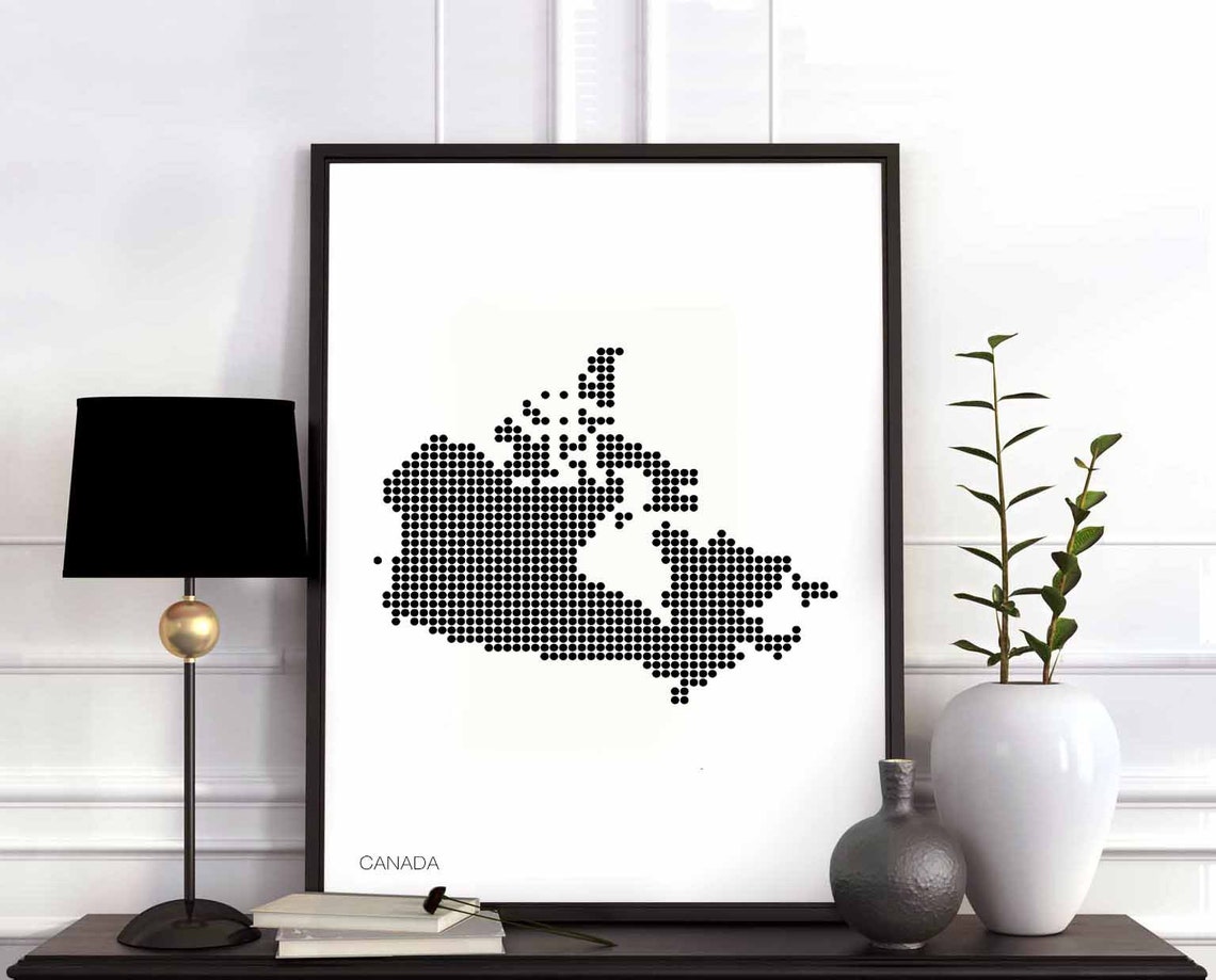 Canada Dotted Grid Map Black and White Minimalist Wall Poster