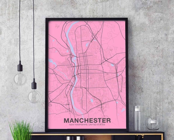 Manchester New Hampshire Nh Usa Poster Color Hometown City Print Modern Home Decor Office Decoration Wall Art Dorm Bedroom Gift