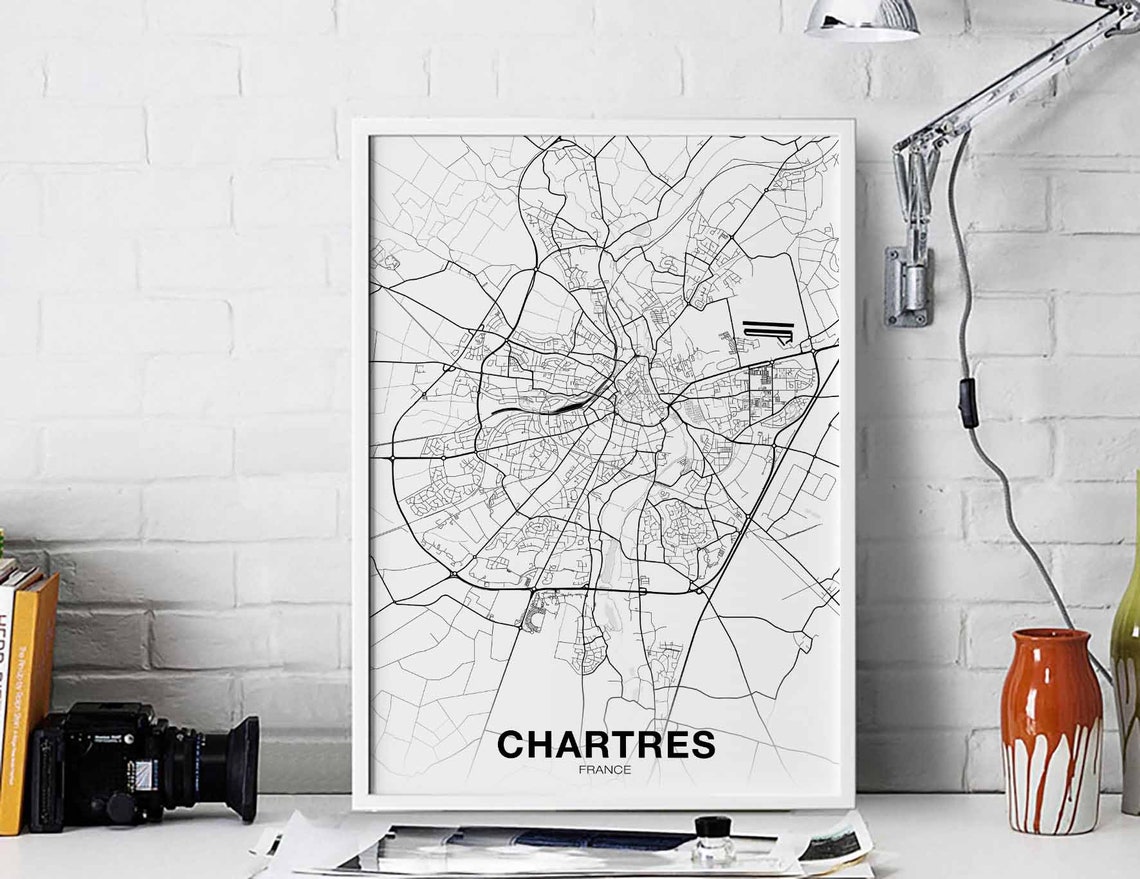 Chartres France Minimalist White City Map Elegant Home Decor Poster
