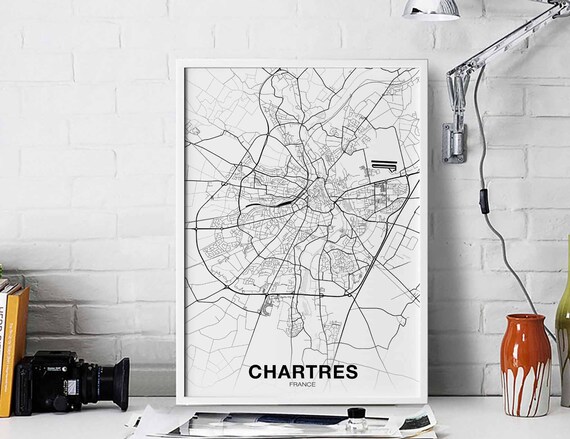 Chartres France Map Poster Black White Hometown City Print Modern Home Decor Office Decoration Wall Art Dorm Bedroom Gift