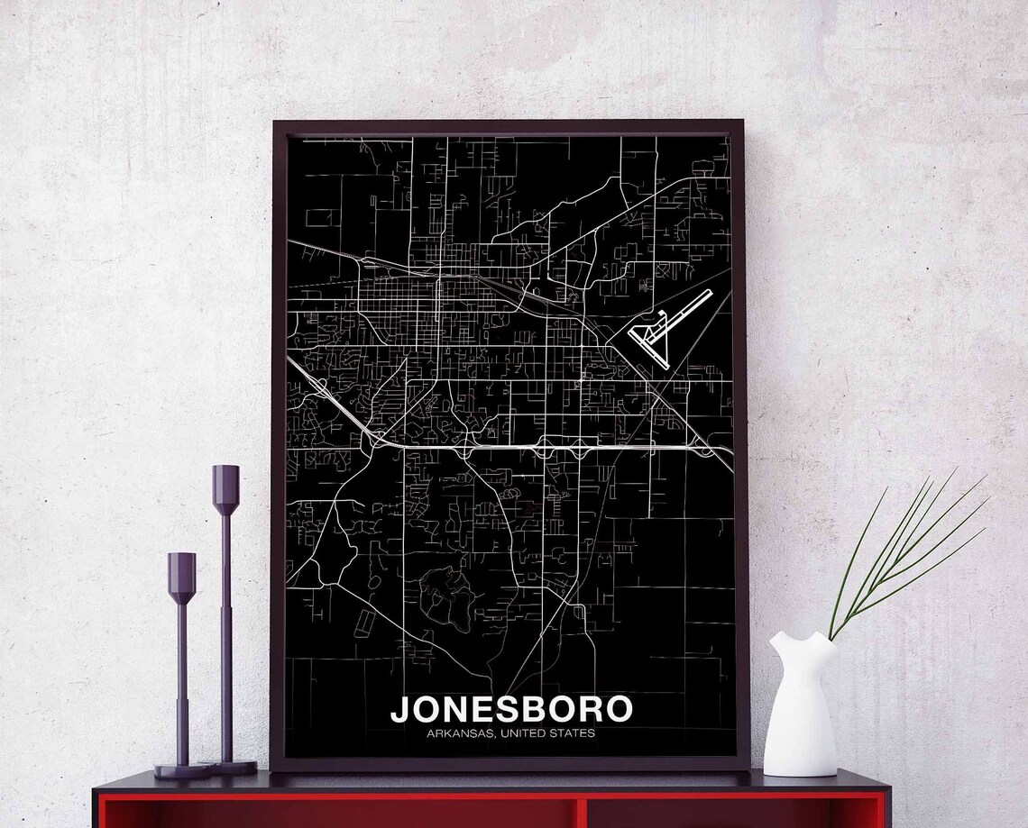 Jonesboro Arkansas United States City Map Black Background Poster