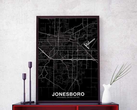 Jonesboro Arkansas Ar Usa Map Poster Black White Hometown City Print Modern Home Decor Office Decoration Wall Art Dorm Bedroom Gift