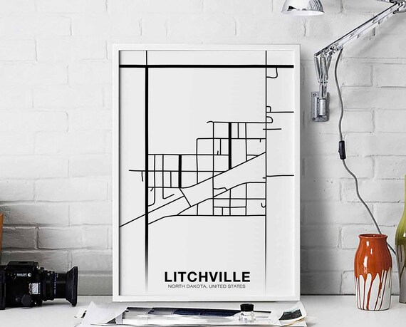 Litchfield North Dakota Nd Map Poster Black White Hometown City Print Modern Home Decor Office Decoration Wall Art Dorm Bedroom Gift