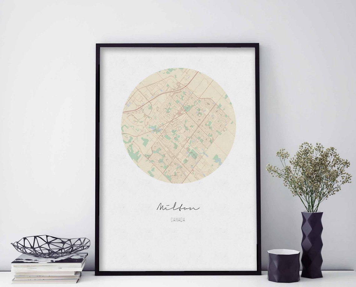 Milton Canada Round Vintage City Map Minimalist Nordic Poster
