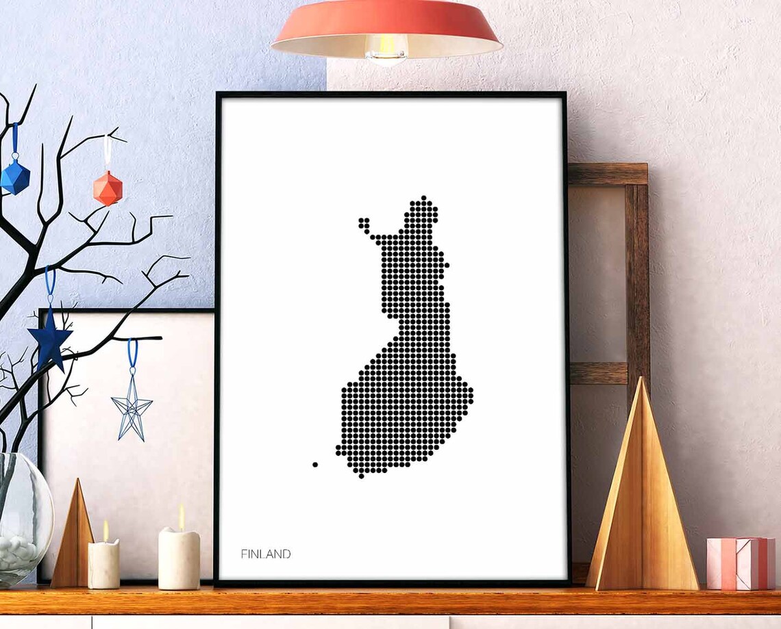 Finland Minimal Dots Retro Map Poster, Travel