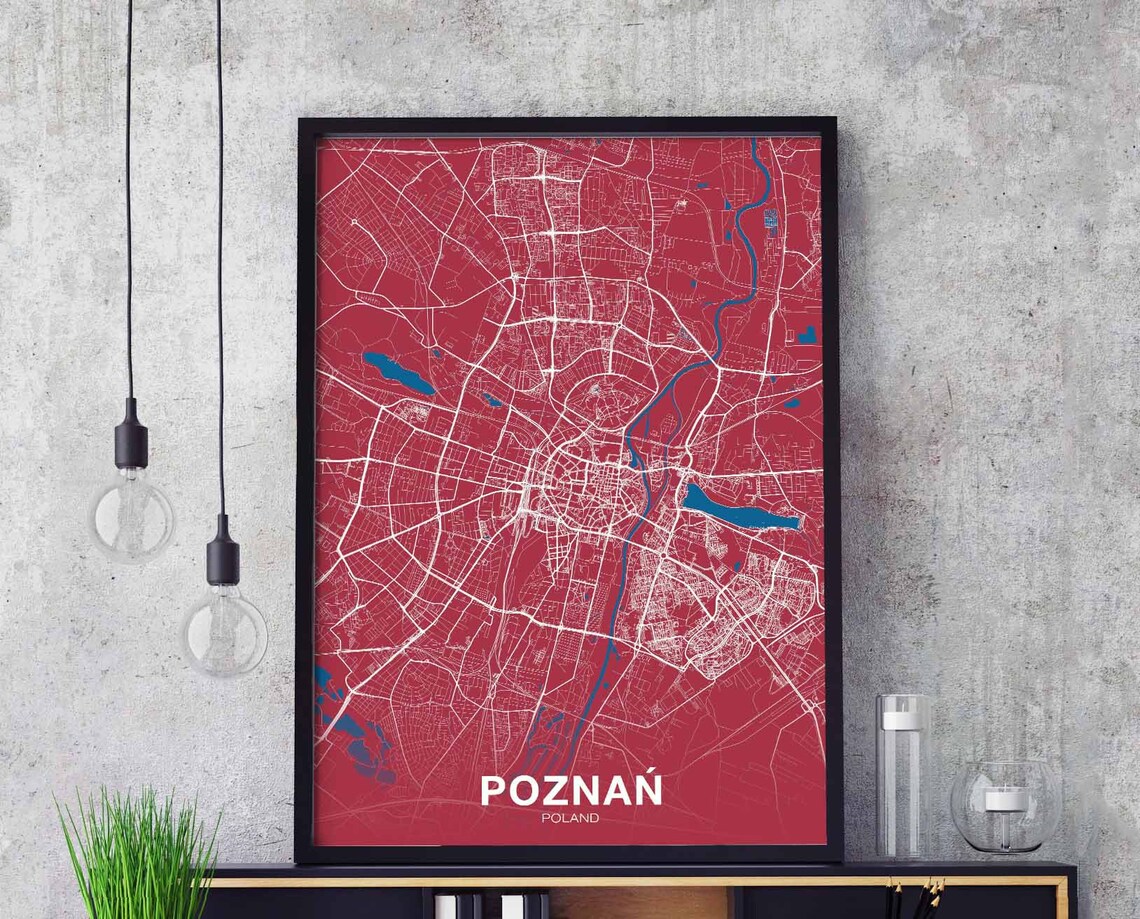 Poznanpozna Poland Map Poster, Modern Decor