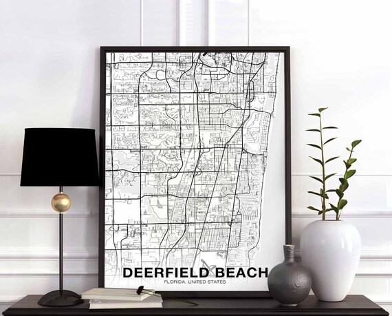 Deerfield Beach Florida Fl Usa Map Poster Black White Hometown City Print Modern Home Decor Office Decoration Wall Art Dorm Bedroom Gift