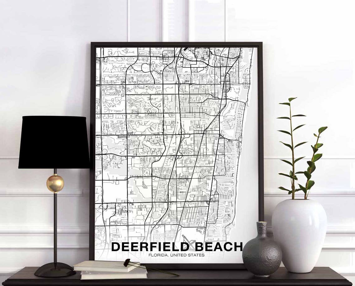 Deerfield Beach Florida Black White Modern City Street Map Poster