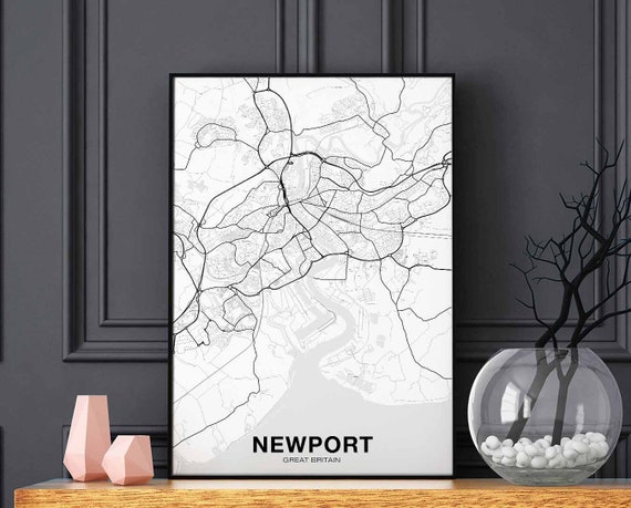 Newport Great Britain Uk Map Poster Black White Hometown City Print Modern Home Decor Office Decoration Wall Art Dorm Bedroom Gift