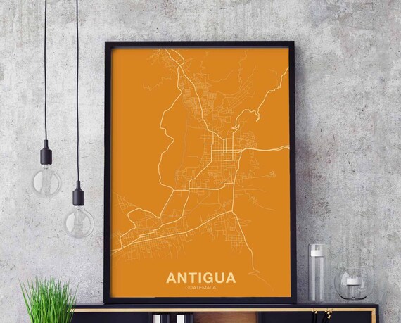 Antigua Guatemala Map Poster Color Hometown City Print Modern Home Decor Office Decoration Wall Art Dorm Bedroom Gift