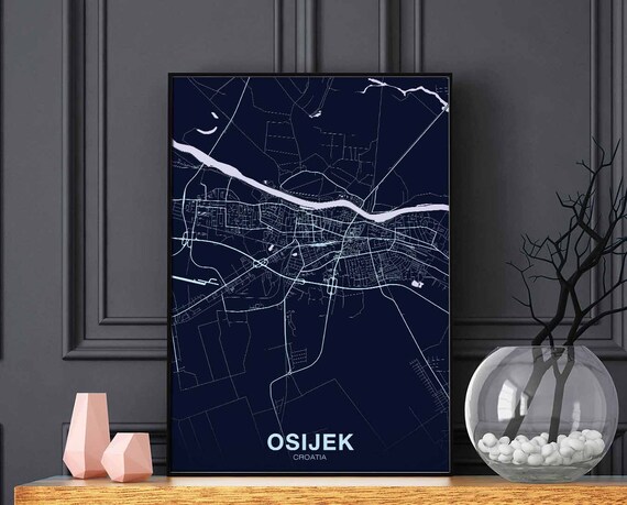 Osijek Croatia Map Poster Color Hometown City Print Modern Home Decor Office Decoration Wall Art Dorm Bedroom Gift