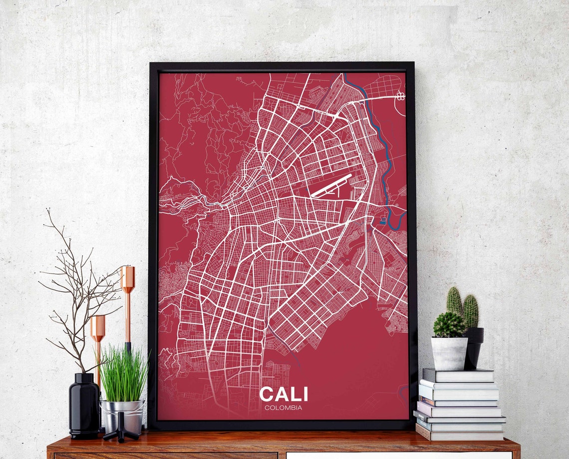 Cali Colombia Crimson Red Bold Minimalist City Street Map Poster